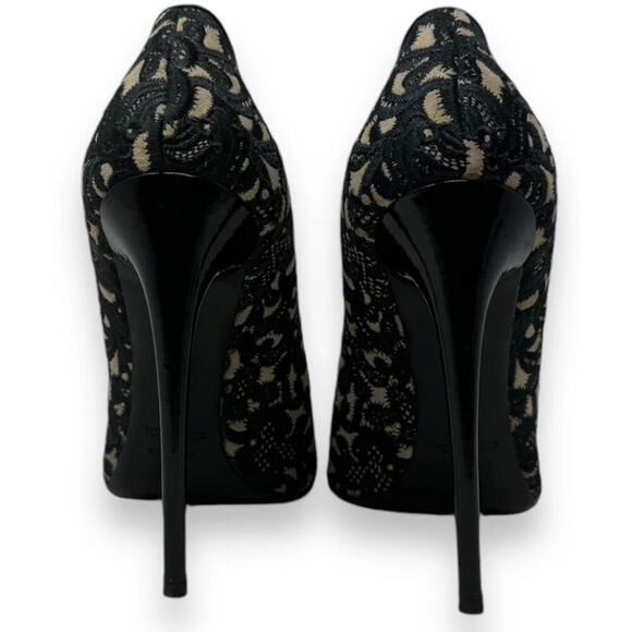 Tom Ford Stiletto Lace Heel Pumps 38.5 Embroidered Nude Bow High Heel Point Toe - Picture 6 of 9